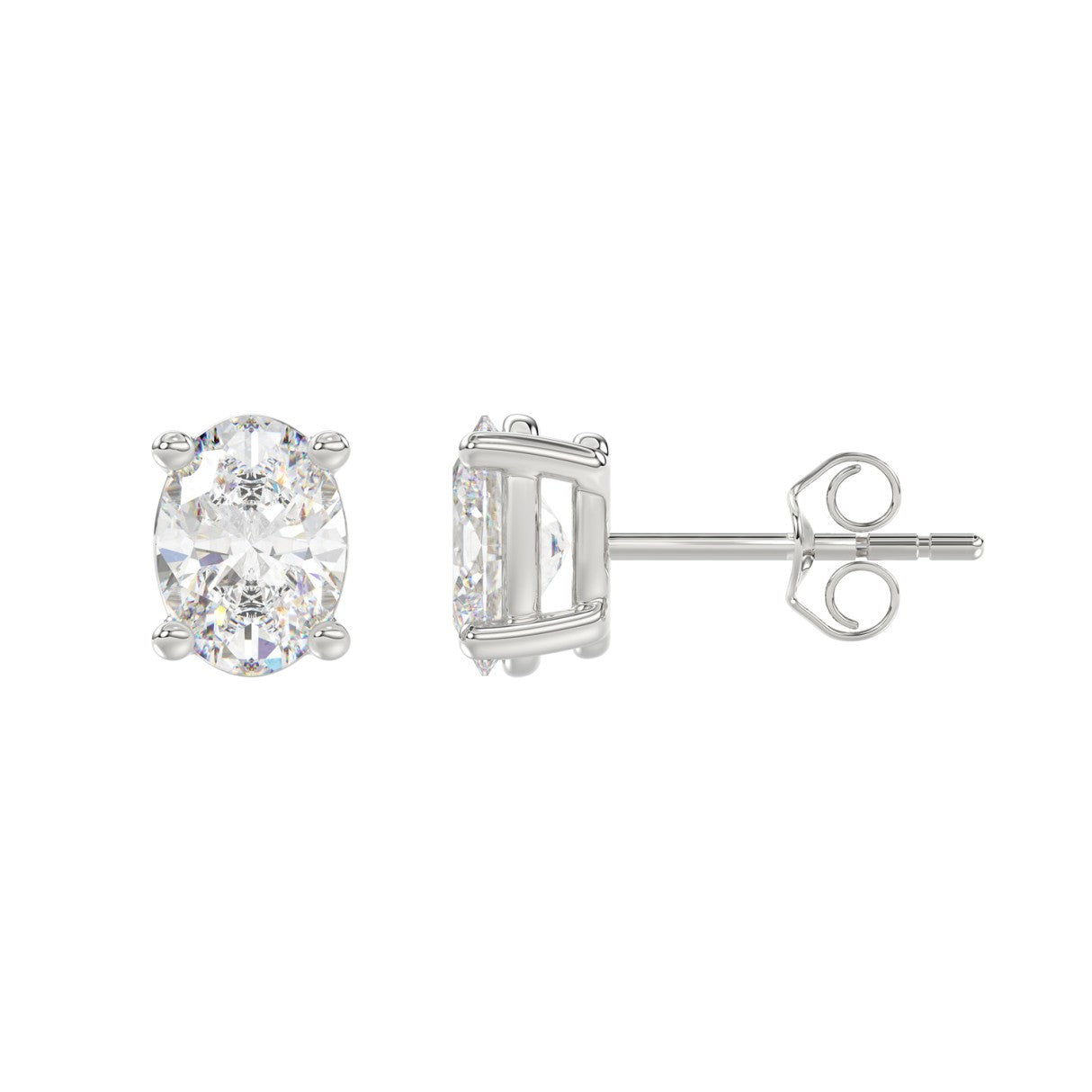 4-Prong Oval Stud Earring - 14K White Gold - 2.5ct - Lab Grown