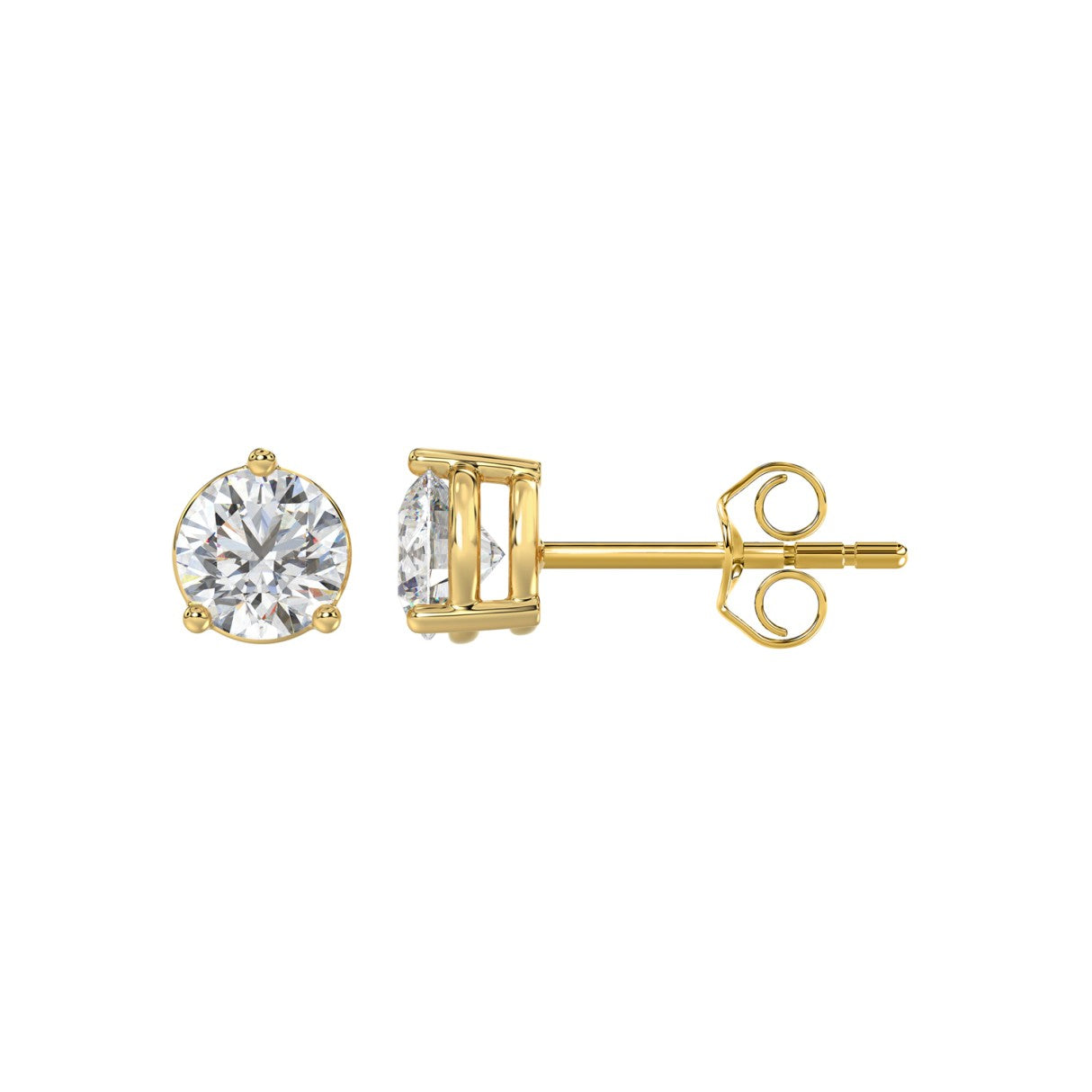 3 Prong Basket Pushback Stud Earrings - 14K Yellow Gold - 1.5ct - Lab Grown