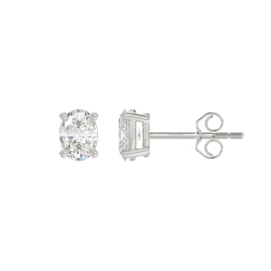 1 CT Lab-Grown Oval Diamond Stud Earrings – 14K White Gold – F-G VS