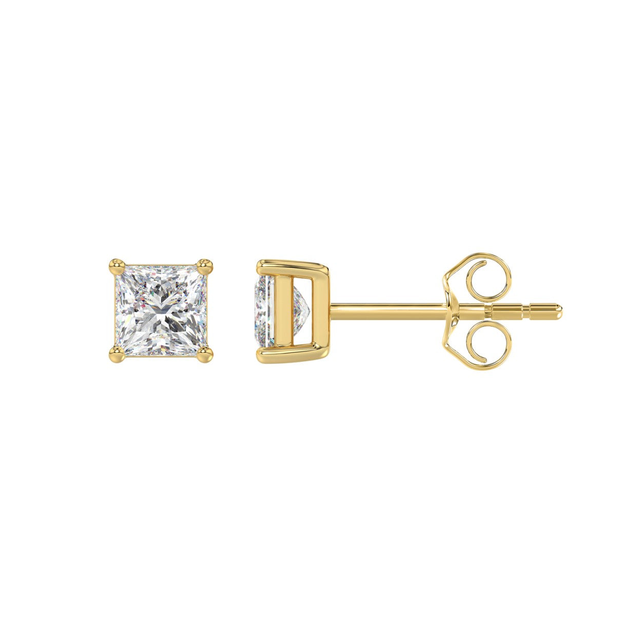 1 CTW Lab Grown Diamond Stud Earrings 14K Yellow Gold F-G VS 4 Prong Push Back