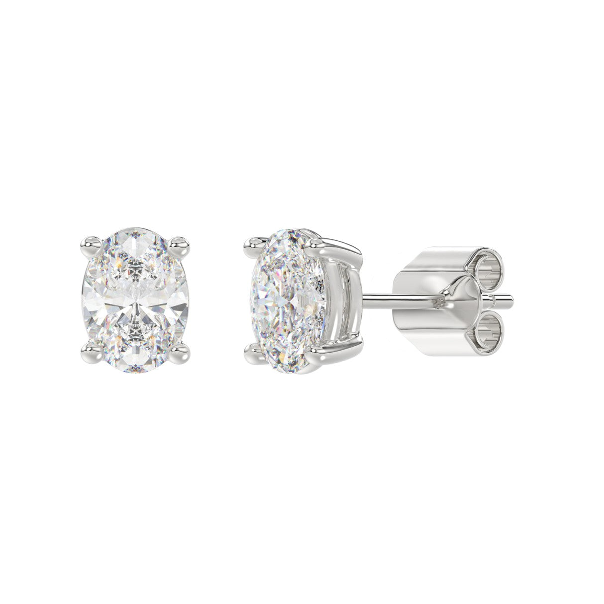 4-Prong Oval Stud Earring - 14K White Gold - 2.5ct - Lab Grown