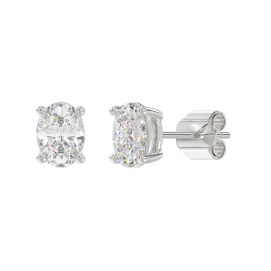 4-Prong Oval Stud Earring - 14K White Gold - 2.5ct - Lab Grown
