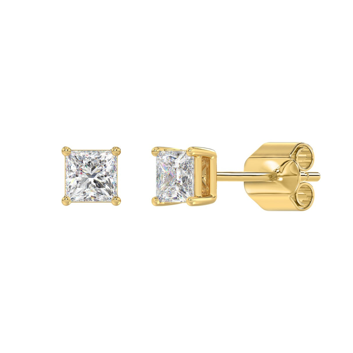 4-Prong Princess Stud Earring - 14K Yellow Gold - 1ct - Lab Grown