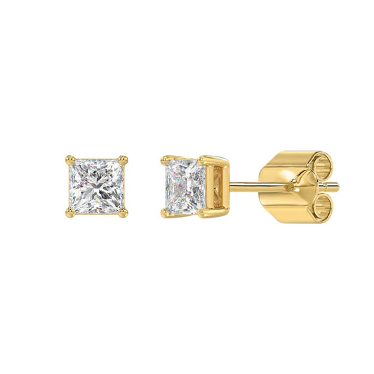 4-Prong Princess Stud Earring - 14K Yellow Gold - 1ct - Lab Grown