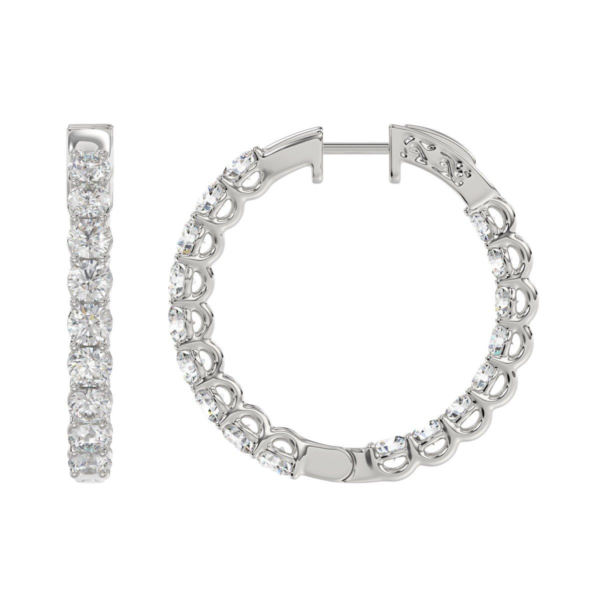 Inside-Out Round Hoop Earring - 14K White Gold - 3ct - Lab Grown