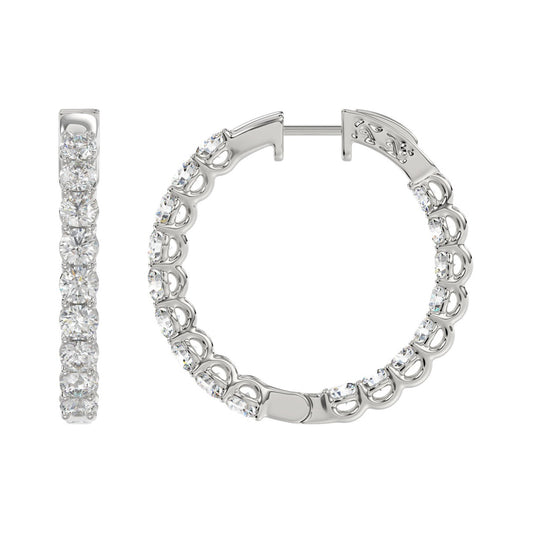 Inside-Out Round Hoop Earring - 14K White Gold - 3ct - Lab Grown