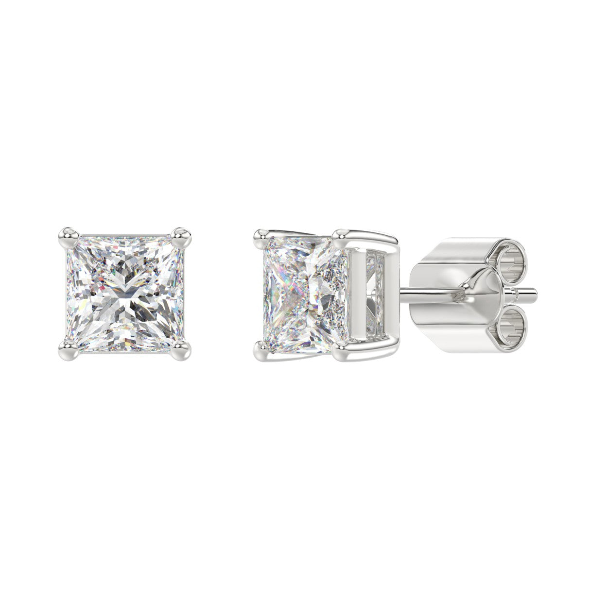 4-Prong Princess Stud Earring - 14K White Gold - 3ct - Lab Grown