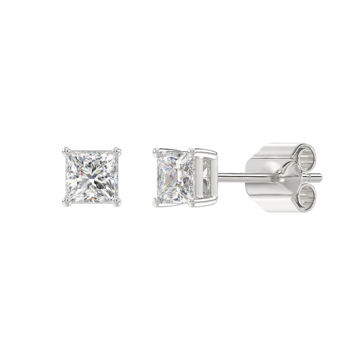 4-Prong Princess Stud Earring - 14K White Gold - 1ct - Lab Grown