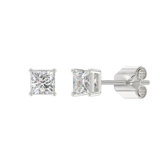 4-Prong Princess Stud Earring - 14K White Gold - 1ct - Lab Grown