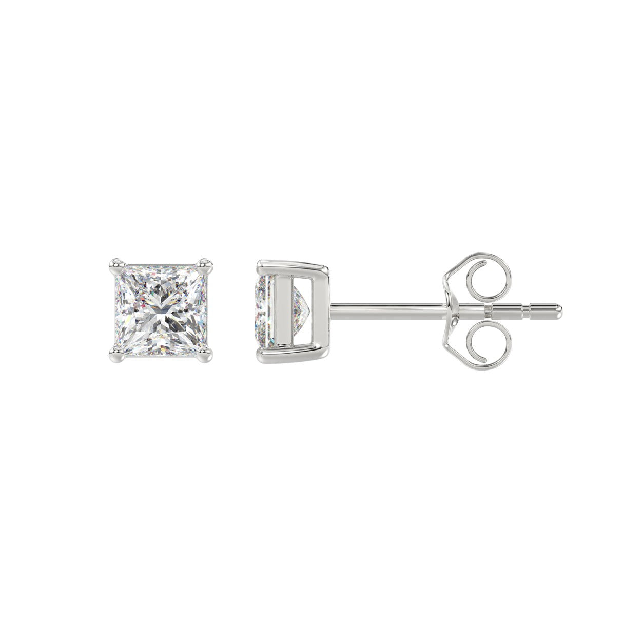 4-Prong Princess Stud Earring - 14K White Gold - 1ct - Lab Grown