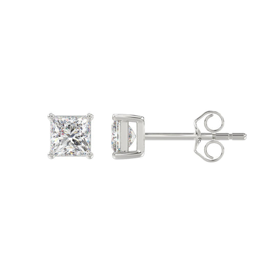 4-Prong Princess Stud Earring - 14K White Gold - 1ct - Lab Grown