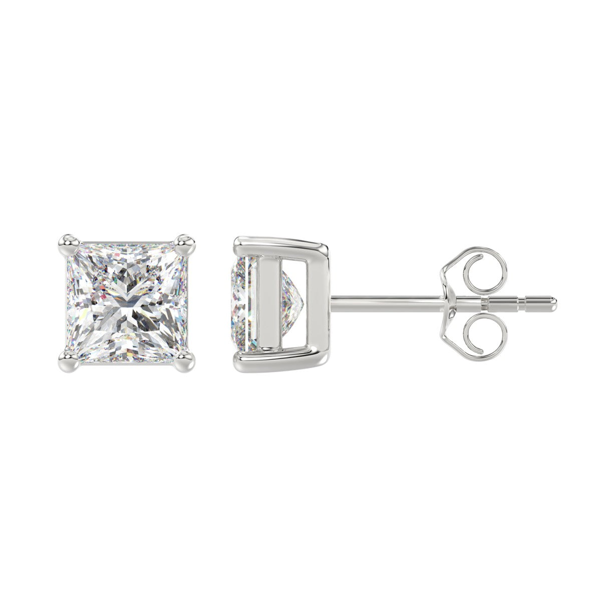 4-Prong Princess Stud Earring - 14K White Gold - 3ct - Lab Grown