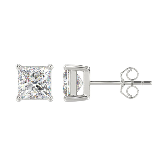 4-Prong Princess Stud Earring - 14K White Gold - 3ct - Lab Grown
